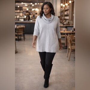 Chelsea & Theodore 1X Light Gray Cowl Neck Tunic Sweater | Plus Size Knit Top